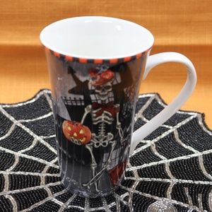 222 FIFTH DAPPER SKELETON WOMAN HALLOWEEN TALL LATTE COFFEE MUG - NEW